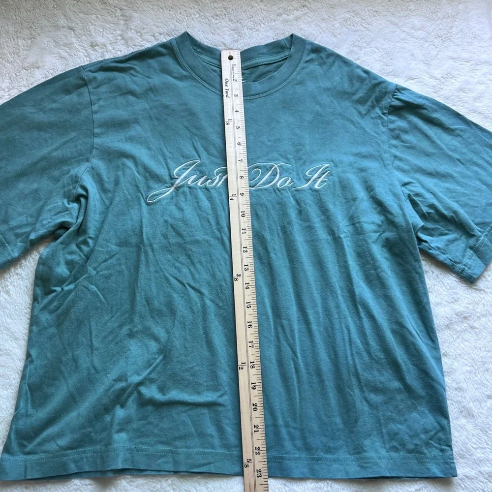 Nike The Nike Tee Loose Fit Teal Green Script Just Do It Cotton T-Shirt Womens M